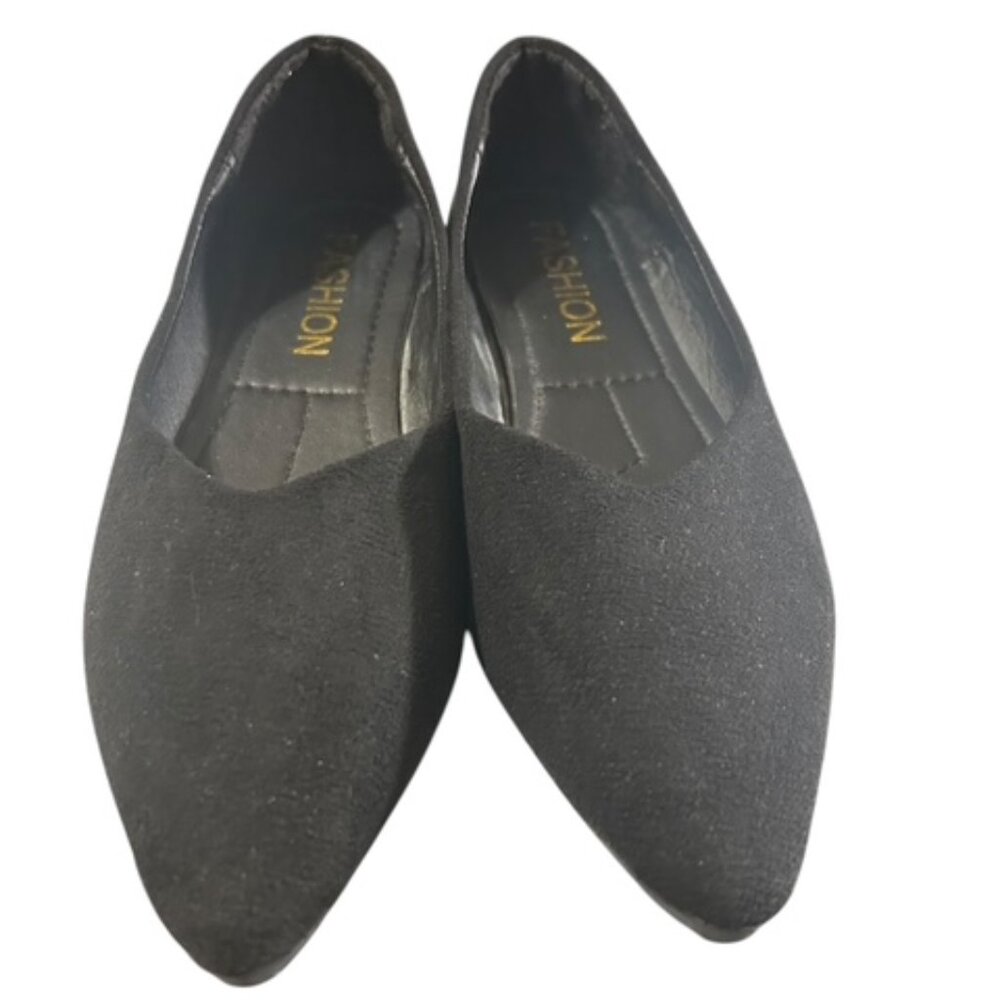 Fashion Black Suede Pointed Toe Slip on Shoes-Size 7.5 US-Flat Non- Heel